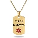 Medical Alert ID Necklace, Laser Engraved TYPE 2 DIABETES, Stainless Steel Tag Pendant with 23.6 inch Chain for Men Women Diabetic Emergency First Aid