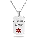 Medical Alert ID Necklace, Laser Engraved ALZHEIMERS PATIENT, Stainless Steel Tag Pendant with 23.6 inch Chain for Men Women Emergency First Aid
