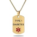 Medical Alert ID Necklace, Laser Engraved TYPE 1 DIABETES, Stainless Steel Tag Pendant with 23.6 inch Chain for Men Women Diabetic Emergency First Aid