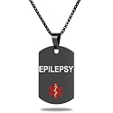 Medical Alert ID Necklace, Laser Engraved EPILEPSY, Stainless Steel Tag Pendant with 23.6 inch Chain for Men Women Emergency First Aid