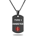 Medical Alert ID Necklace, Laser Engraved TYPE 1 DIABETES, Stainless Steel Tag Pendant with 23.6 inch Chain for Men Women Diabetic Emergency First Aid