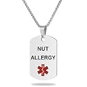 Medical Alert ID Necklace, Laser Engraved NUT Allergy, Stainless Steel Tag Pendant with 23.6 inch Chain for Men Women Emergency First Aid