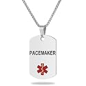 Medical Alert ID Necklace, Laser Engraved PACEMAKER, Stainless Steel Tag Pendant with 23.6 inch Chain for Men Women Emergency First Aid
