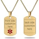 Medical Alert Necklace Free Custom Engraving Personalized Gift Gold Polished Stainless Steel ID Tag Pendant for Men Women