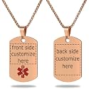 Medical Alert Necklace Free Custom Engraving Personalized Gift Rose Gold Polished Stainless Steel ID Tag Pendant for Men Women