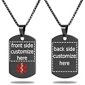 Medical Alert Necklace Free Custom Engraving Personalized Gift Black Polished Stainless Steel ID Tag Pendant for Men Women