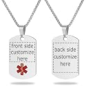 Medical Alert Necklace Free Custom Engraving Personalized Gift Silver Polished Stainless Steel ID Tag Pendant for Men Women