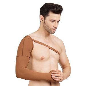 medical compression arm sleeve with shoulder strap amd palm  high compression  cotton  post liposuction and burn support  lymphedema