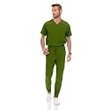 Medichic Men's Workwear Stretch V-Neck Scrub Joggers Set with Seven-Pocket Pants, Available in 6+ Colors