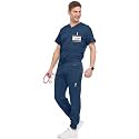 Medichic Men's Workwear Stretch V-Neck Scrub Joggers Set with Seven-Pocket Pants, Available in 6+ Colors