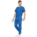 Medichic Men's Workwear Stretch V-Neck Scrub Joggers Set with Seven-Pocket Pants, Available in 6+ Colors
