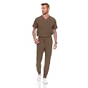 Medichic Men's Workwear Stretch V-Neck Scrub Joggers Set with Seven-Pocket Pants, Available in 6+ Colors