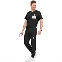 Medichic Men's Workwear Stretch V-Neck Scrub Joggers Set with Seven-Pocket Pants, Available in 6+ Colors