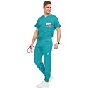 Medichic Men's Workwear Stretch V-Neck Scrub Joggers Set with Seven-Pocket Pants, Available in 6+ Colors