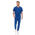Medichic Men's Workwear Stretch V-Neck Scrub Joggers Set with Seven-Pocket Pants, Available in 6+ Colors