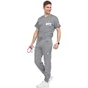 Medichic Men's Workwear Stretch V-Neck Scrub Joggers Set with Seven-Pocket Pants, Available in 6+ Colors