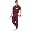 Medichic Men's Workwear Stretch V-Neck Scrub Joggers Set with Seven-Pocket Pants, Available in 6+ Colors