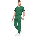 Medichic Men's Workwear Stretch V-Neck Scrub Joggers Set with Seven-Pocket Pants, Available in 6+ Colors