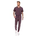 Medichic Men's Workwear Stretch V-Neck Scrub Joggers Set with Seven-Pocket Pants, Available in 6+ Colors