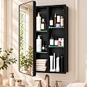 Medicine Cabinet 16x25.5 Inch, Matte Black Aluminum Bathroom Mirror Cabinet with Storage, 4 Adjustable Glass Shelves, Rust Proof, Recessed or Surface Mount Wall Cabinet, DTC Soft Close Hinges