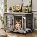 Medium Dog Crate Furniture, 32'' Heavy Duty Kennel w/Cushion &amp; Wheels