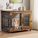 Medium Dog Crate Furniture, 32'' Heavy Duty Kennel w/Cushion &amp; Wheels