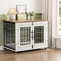 Medium Dog Crate Furniture, 32'' Heavy Duty Kennel w/Cushion &amp; Wheels