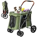 Medium Dog Stroller, Dual Entry One-Touch Folding,Small and Medium Pet Stroller,360° Rotating Front Wheels,80 lbs Weight Capacity for Outdoor Travel and Elderly Dogs - Green