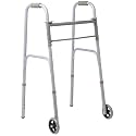 Medline Two-Button Folding Walker for Seniors, 5" Wheels, 32.5" to 39.5" Height, 400-lb. Capacity