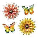 Meduofon Metal Flowers Outdoor Wall Decor, 4 Pack Metal Flower & Butterfly Wall Art Decor Outdoor or Indoor, Wall Sculptures for Deck Decor, Garden Fence, Yard, Patio, Porch, Bedroom, Living Room