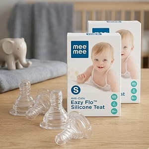 mee mee anti-colic easy flow soft amp flexible silicone teatnipple for babies ergonomic shape with leak proof amp bpa free small - pack of 4