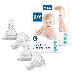 mee mee anti-colic easy flow soft amp flexible silicone teatnipple for babies ergonomic shape with leak proof amp bpa free large - pack of 4
