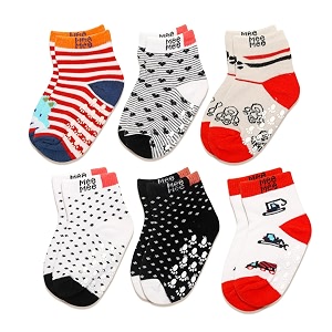 mee mee anti-skid non-slip socks  pack of 6 assorted prints  soft cotton infant amp toddler socks with stretchable cuffs breathable amp hypoallergenic fabric  fade-resistant for boys amp girls