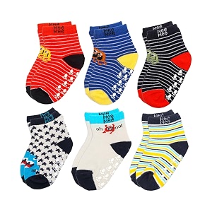 mee mee anti-skid non-slip socks  pack of 6 assorted prints  soft cotton infant amp toddler socks with stretchable cuffs breathable amp hypoallergenic fabric  fade-resistant for boys amp girls