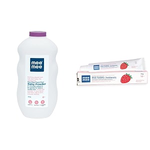 mee mee baby powder fresh feel - 500 g single pack amp mee mee fluoride-free toothpaste strawberry 70g