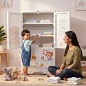Mee Mee Baby Teddy Kids Cupboard | 196L Storage Organizer | PP Plastic Kids Wardrobe with Drawers & Hanging Rod | Lockable Storage Cabinet for Baby Essentials
