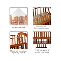 Mee Mee Baby Wooden Cot | Cradle Swing for 0-48 Month Baby | Mosquito Protection Net | All Wheel Lock | Multi-Feature Kids Bed with Extra Storage Space | Attach to Parent Bed (Teak Brown)