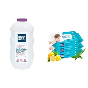 mee mee fresh feel baby powder 500g amp caring baby wet wipes with lemon fragrance 72 pcspack pack of 3 combo