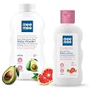 Mee Mee Fresh Feel Baby Powder, 500g &amp; Moisturizing Baby Lotion with Fruit Extracts, 500ml Combo
