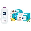 Mee Mee Fresh Feel Baby Powder, 500g &amp; Caring Baby Wet Wipes, Lemon Fragrance, 72 Pieces (Pack of 5)