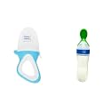 Mee Mee Fruit and Food Nibbler (with Silicone Sack, Blue) &amp; Mee Mee Squeezy Silicone Spoon Feeder with in-Built Stand (Blue)