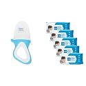 Mee Mee Fruit and Food Nibbler with Silicone Sack, Blue &amp; Caring Baby Wet Wipes, Aloe Vera, 72 Pieces (Pack of 5) Combo