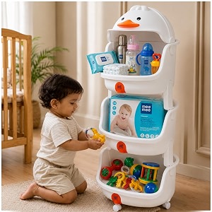 mee mee little duckling 3-tier kids storage organizer with foldable fabric bins easy to assemble durable toy amp clothes storage cabinet for nursery amp kids room