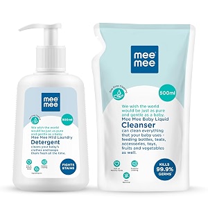 mee mee anti-bacterial baby liquid cleanser bottle 500ml with refill pack 500ml combo pack of 2  anti-bacterial  kills 999 germs ph balanced dermatologically tested formula