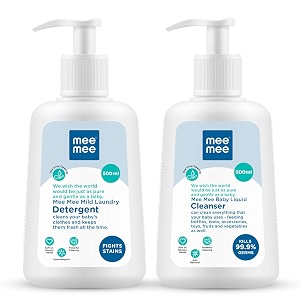 mee mee mild baby liquid laundry detergent 500ml bottle  mee mee anti-bacterial baby liquid cleanser 500 ml pack combo  kills 999 germs ph balanced dermatologically tested formula