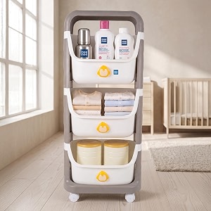 mee mee my penguin storage organizer  3-tier baby storage rack  45l capacity  pp plastic organizer with lockable wheels  toy amp baby essentials storage
