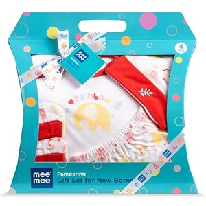 mee mee new born baby gift set  soft cotton clothing essentials for infantsbaby girls boys  baby shower clothing hamper 4 pieces red ideal gift for new born baby