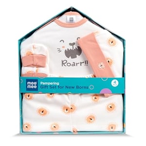 mee mee new born baby gift set  soft cotton clothing essentials for infantsbaby girls boys  baby shower clothing hamper 4 pieces orange ideal gift for new born baby