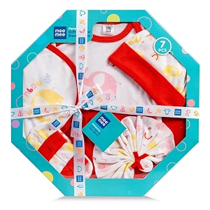 mee mee new born baby gift set  soft cotton clothing essentials for infantsbaby girls boys  baby shower clothing hamper 7 pieces red ideal gift for new born baby