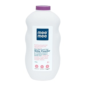 mee mee newborn friendly talcum powder  enriched with avocado oil  dermatologist approved  rash-resistant  paraben free  0 months 400g fresh feel single pack